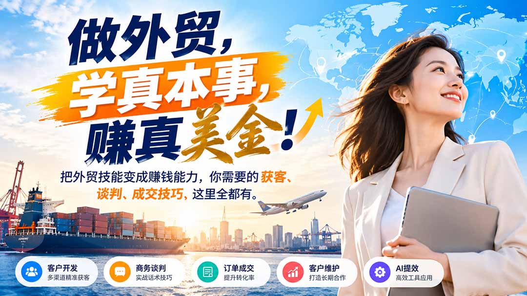 做外贸，学真本事，赚真美金！把外贸技能变成赚钱能力，你需要的获客、谈判、成交技巧，这里全都有-阿灿学库
