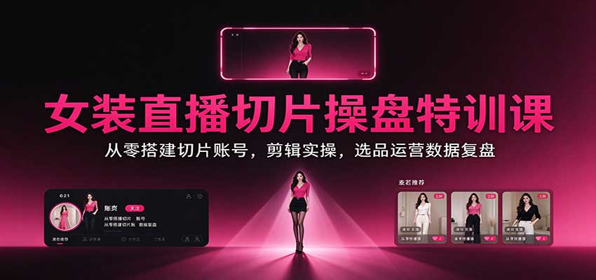 女装直播切片操盘特训课：从零搭建切片账号，剪辑实操，选品运营数据复盘-阿灿学库