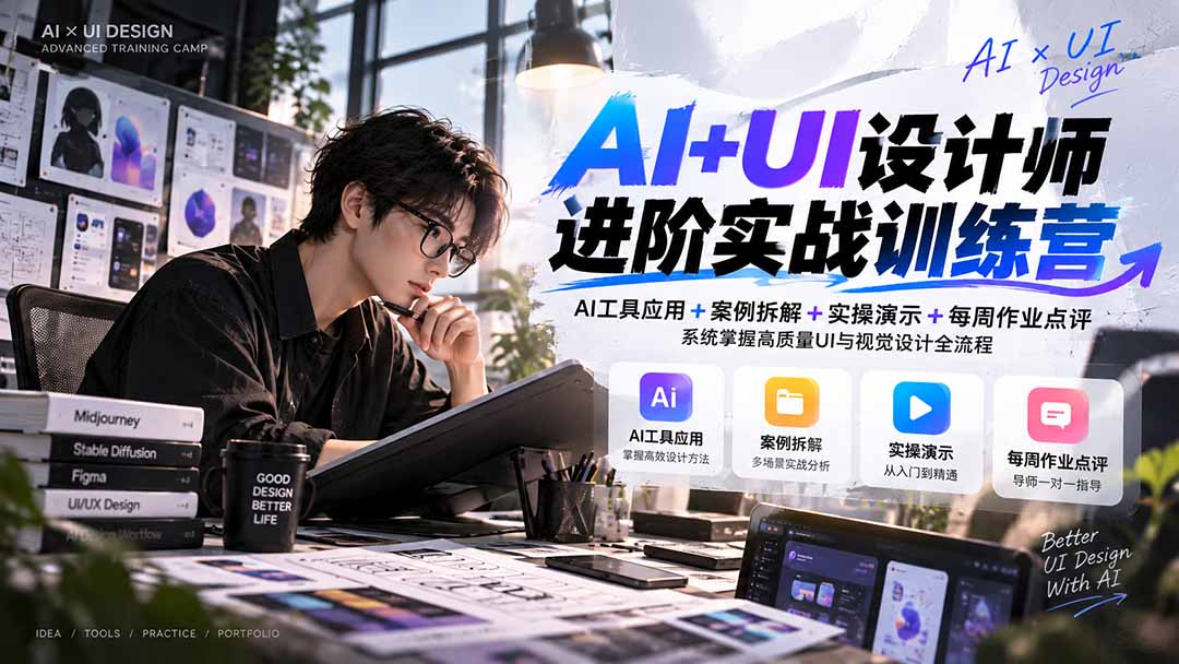 【无水印】AI+UI设计师进阶训练营-第4期:AI工具应用+案例拆解+实操演示+作业点评,掌握高质量UI与视觉设计全流程-阿灿学库