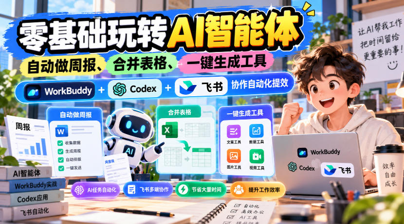 【无水印】零基础玩转AI智能体，自动做周报、合并表格、一键生成工具，WorkBuddy+Codex + 飞书协作自动化提效-阿灿学库